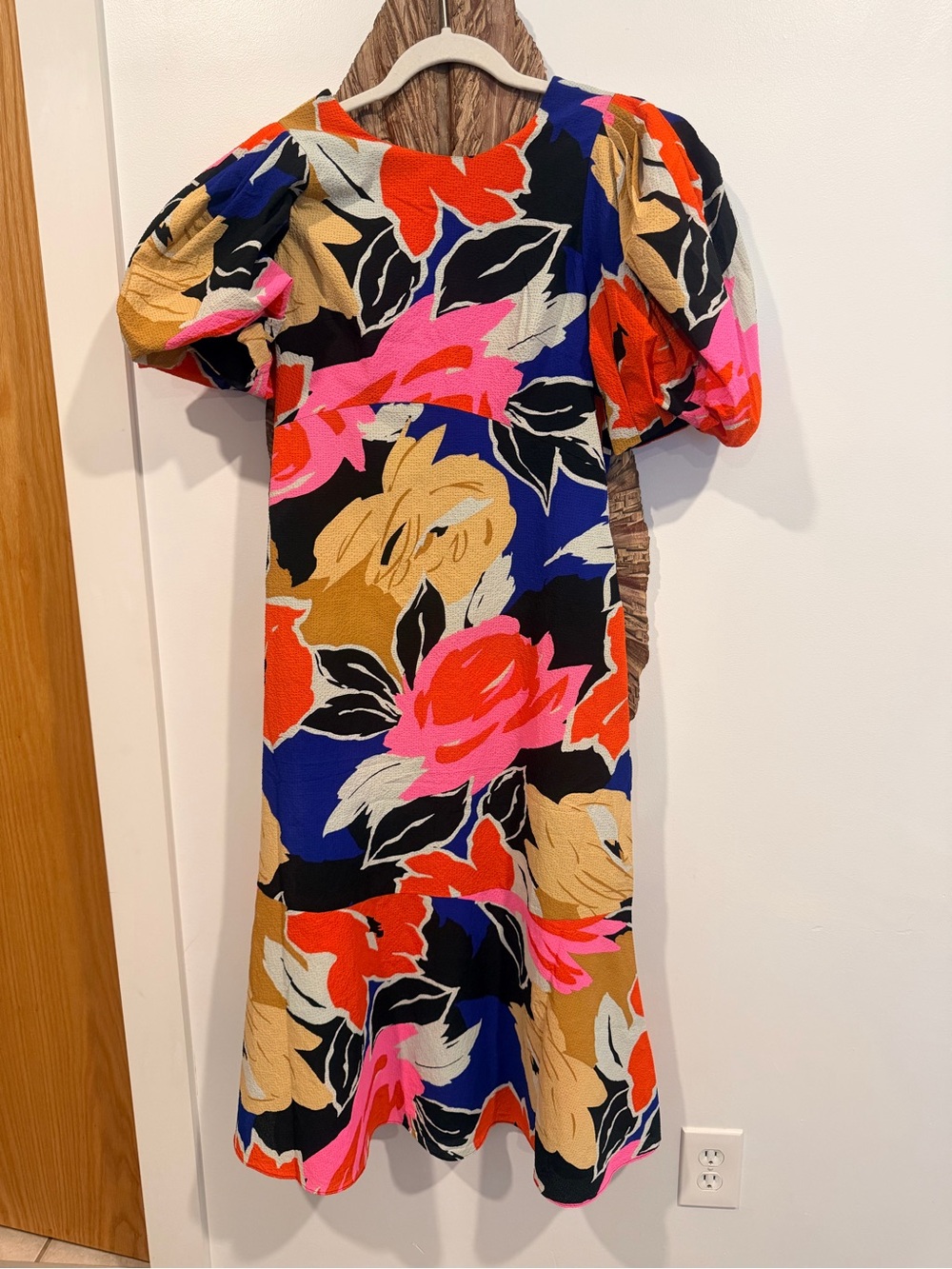 Ted Baker Black Multi Floral Puff-Sleeve Midi Dress